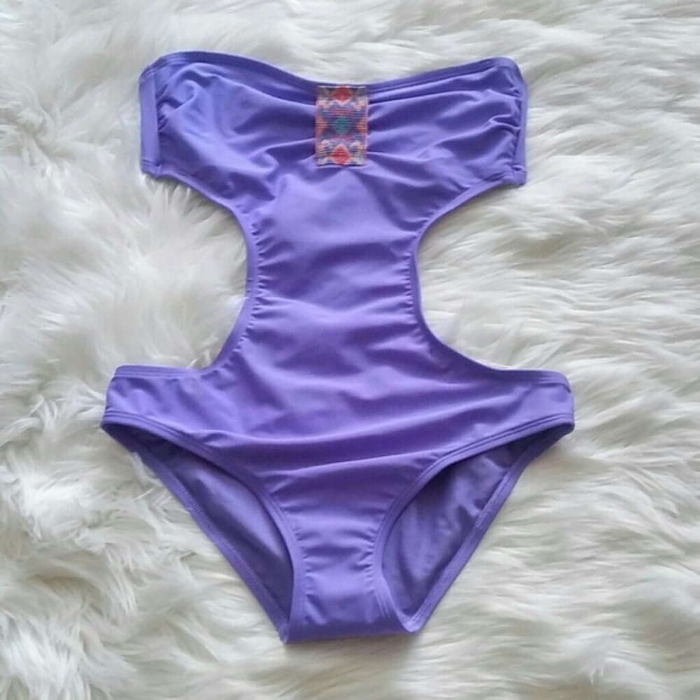 New Aerie Beaded Purple Pucker One-Piece Swimsuit - Picture 4 of 8